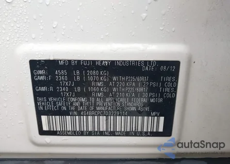 2013 Subaru Outback 2.5I Limited from USA, damaged, VIN 4S4BRCPC7D3229114